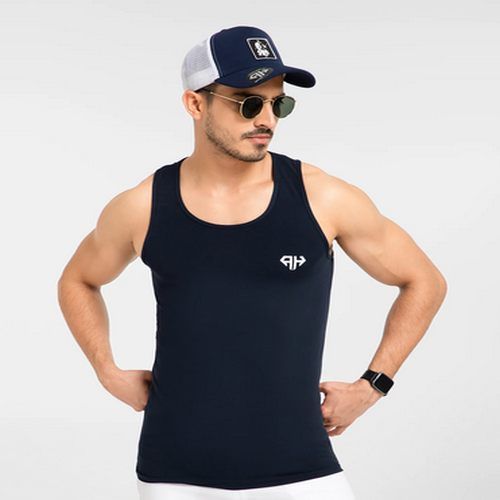 Polyester Plain Mens Navy Blue Gym Vest, Sleeve Type : Sleeveless