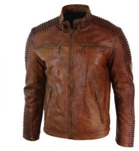 Distressed Brown Vintage Cafe Leather Jacket