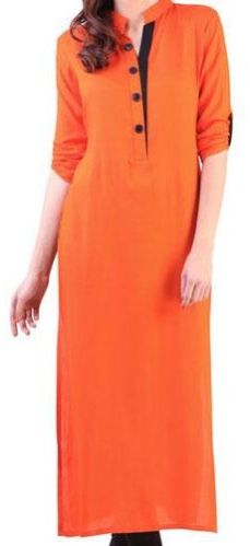 Women Plain Chinese Collar Kurti Sharp Tailoring for Casual Wear