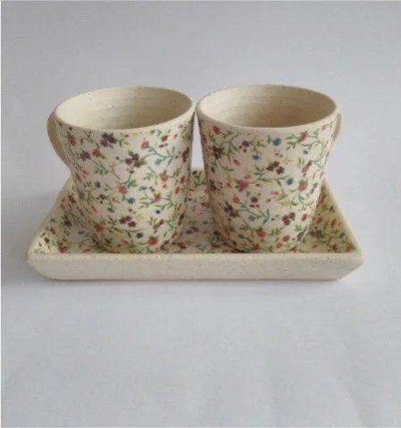 Ceramic Mugs Set of 2 with Tray