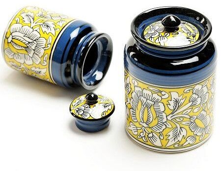 Ceramic Yellow and Blue Storage Jars