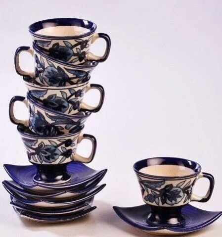 Navy Flower Design Cup Set