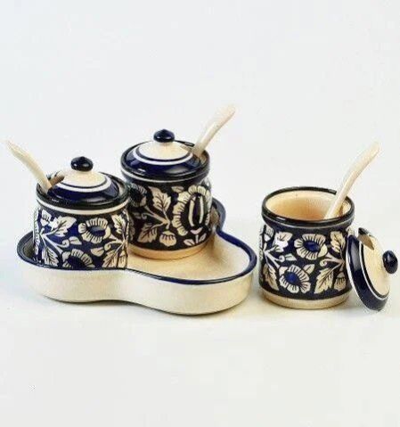Ceramic Pickle & Sauce Serving Set, Color : White Blue