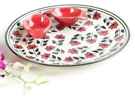 Pink Floral Design Plate with Mini Bowl Set