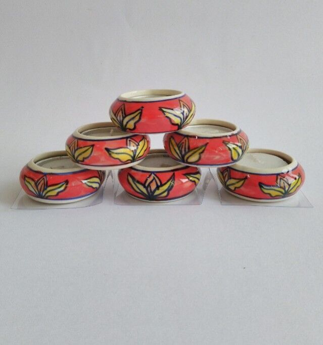 Red Color Ceramic Candle Stand Set of 6