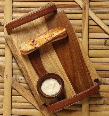 Wooden Serving Tray with Leather Handle