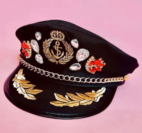 Dina Black Captain Sailor Cap With Red Jewels