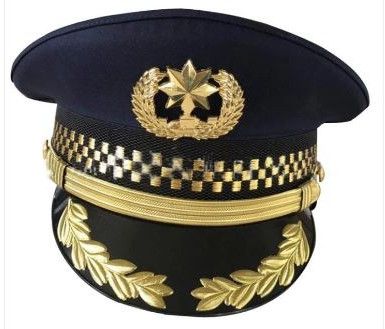 Golden Wheat Ear Black Square Police Cap