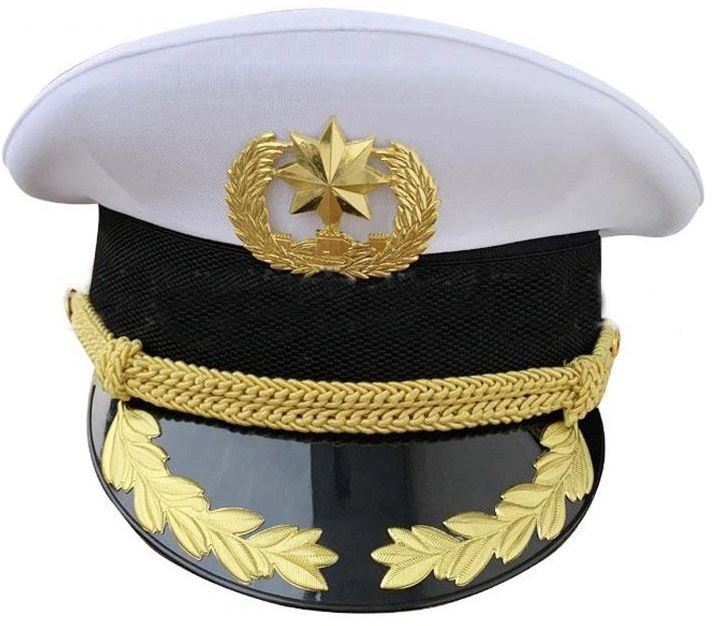 White Pilot's Big Cap With Golden Wheat Ear