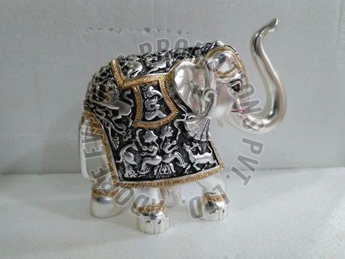 Resin 2 Inch Silver Plated Elephant Statue, Color : Black