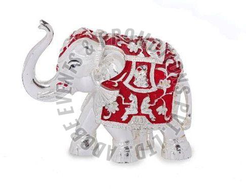 4 Inch Red and Silver Resin Elephant Statue