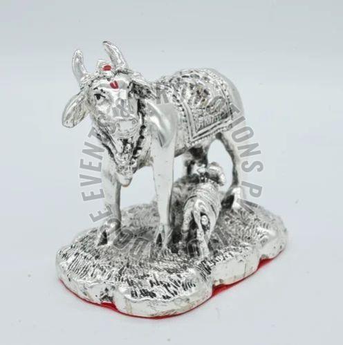5 Inch Resin Silver Plated Cow Calf Statue