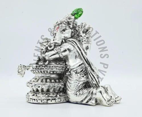 5 Inch Silver Plated Resin Ganesh Statue