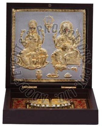Gold Plated Laxmi Ganesh Charan Paduka