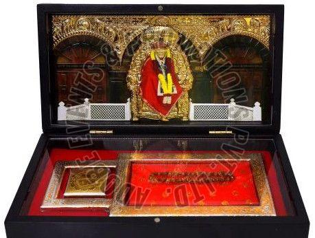 Rectangular Gold Plated Sai Baba Charan Paduka