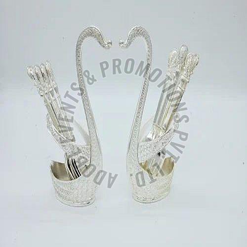 Silver Plated Resin Swan Pair Spoon Set for Home Decor