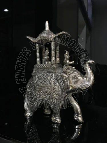 Alluminium Polished Silver Metal Ambabari Elephant Statue 10 Inch