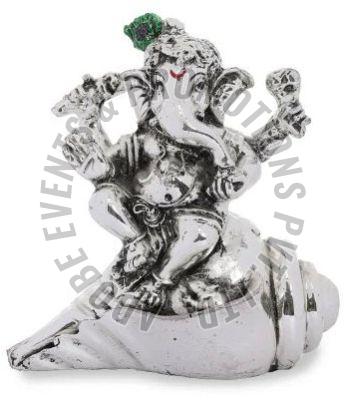 Silver Plated Decorative Resin Shankh Ganesha Statue
