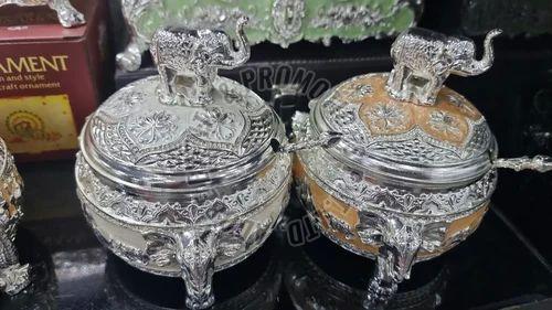 Silver Plated Enamel Elephant Sugar Pot