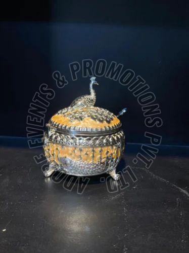 Silver Plated Enamel Peacock Sugar Pot