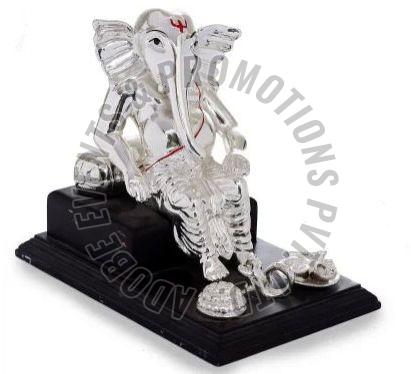 Silver Plated Ganesh Statue With Wooden Base
