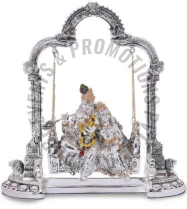 Silver Plated Resin Krishna Swing Statue, Packaging Type : Velvet Box