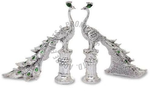 Silver Plated Resin Peacock Pair Statue