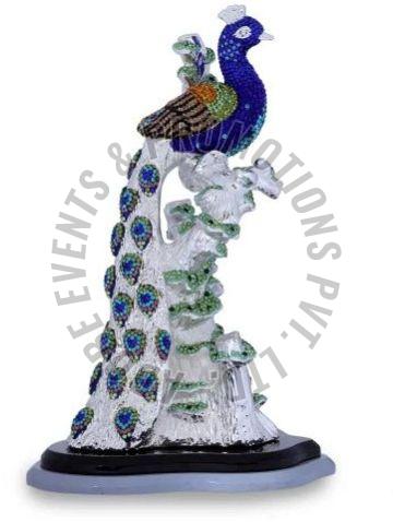 Silver Plated Resin Peacock Statue