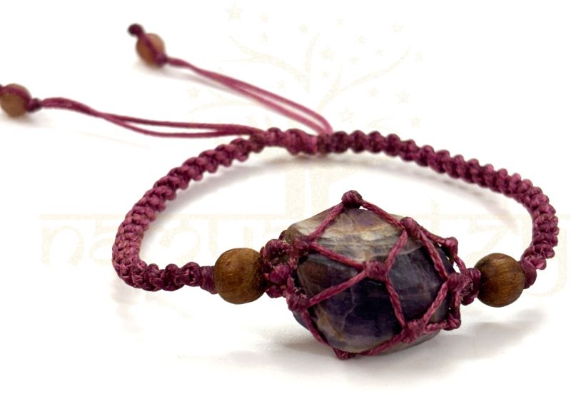Handmade Faceted Amethyst Tumbled Gemstone Macrame Healing Unisex Bracelet