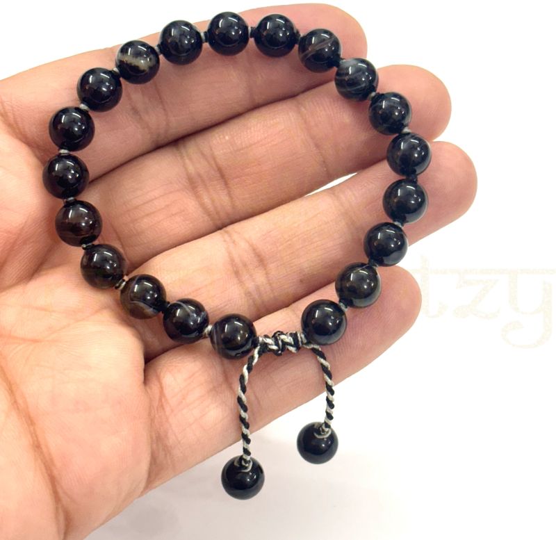 Handmade, Natural &AMP;AMP; Beautiful 8mm Black Agate Gemstone Hand-Knotted Protection Bracelet - Quality MA