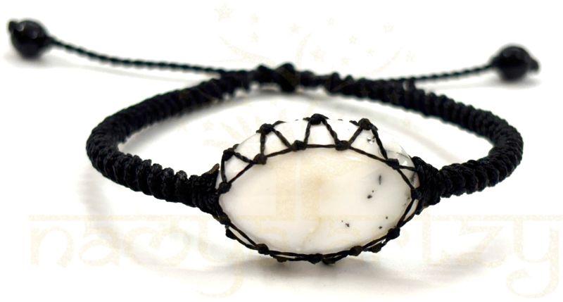 Handmade, Natural, & Beautiful Cabochon Dendritic Opal Gemstone Macrame Healing Unisex Bracelet