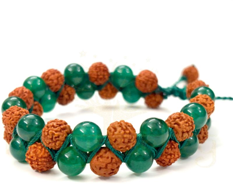 Handmade Green Aventurine Double Line Macrame Healing Rudraksha Bracelet