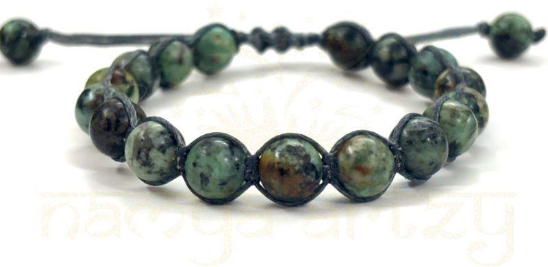 Two-Sided Hand-Knotted, Natural 8mm African Turquoise Gems Fashion Healing Macrame Bracelet