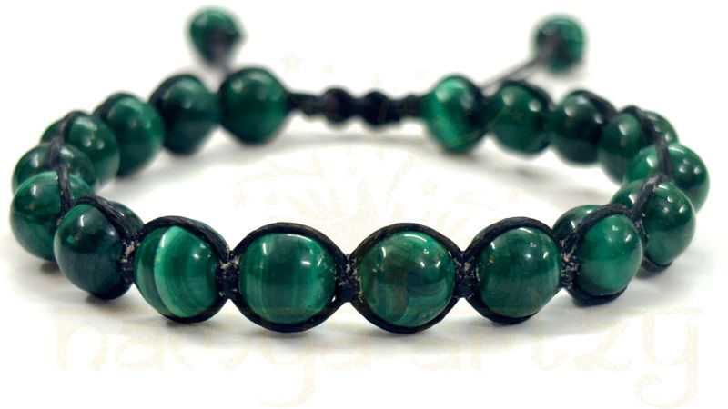 Two-Sided Hand-Knotted, Natural & High Grade 8mm Malachite Healing Fashion Macrame Bracelet