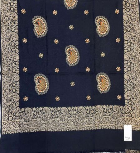 Blue Ari Work Hand Embroidery Acrylic Shawls