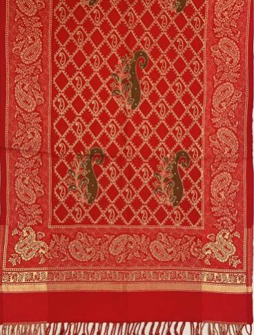 Viscose Wool Red Heavy Border Embroidered Ladies Stole