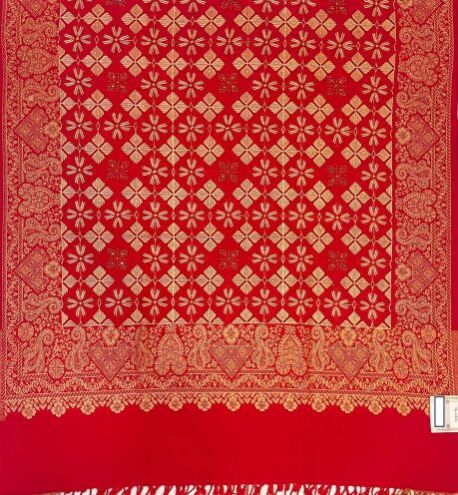 Red with Golden Embroidery Viscose Wool Shawl