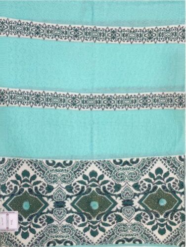 Aqua Blue Floral Daffodil Wool Ladies Stole