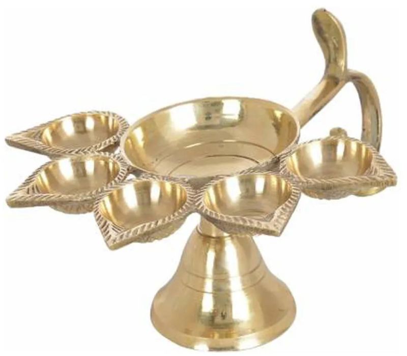 Brass Panch Aarti Diya With Stand