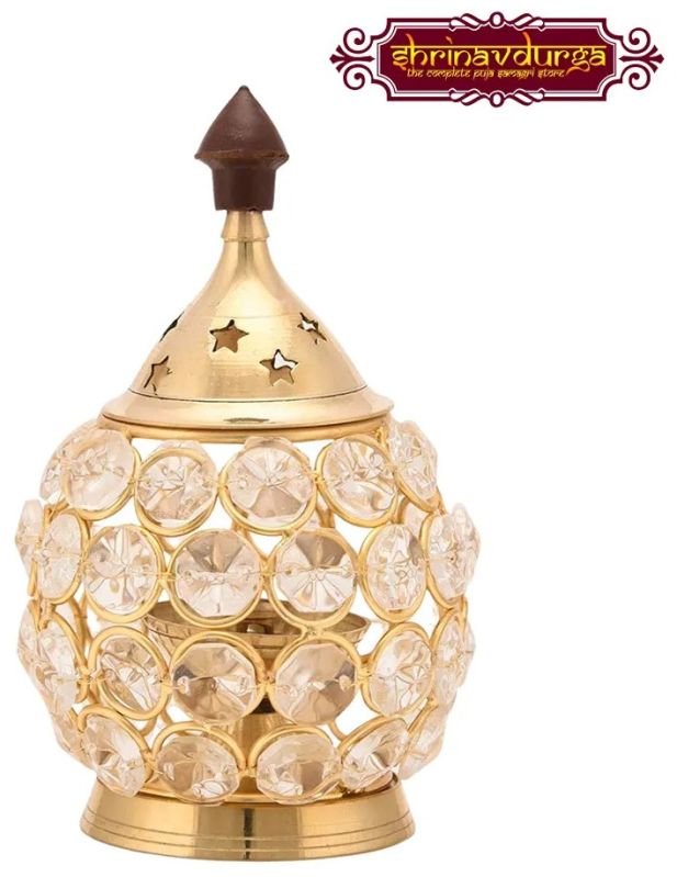 Oval Shaped Crystal Brass Oil Lamp