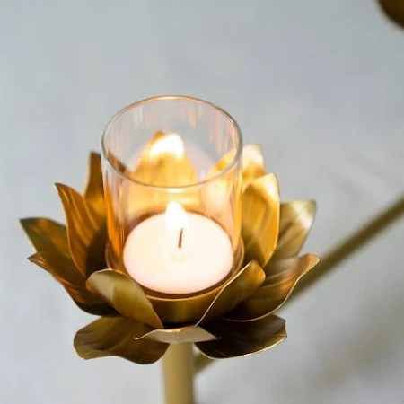 Metal Flower Tea Light Candle Holder Set