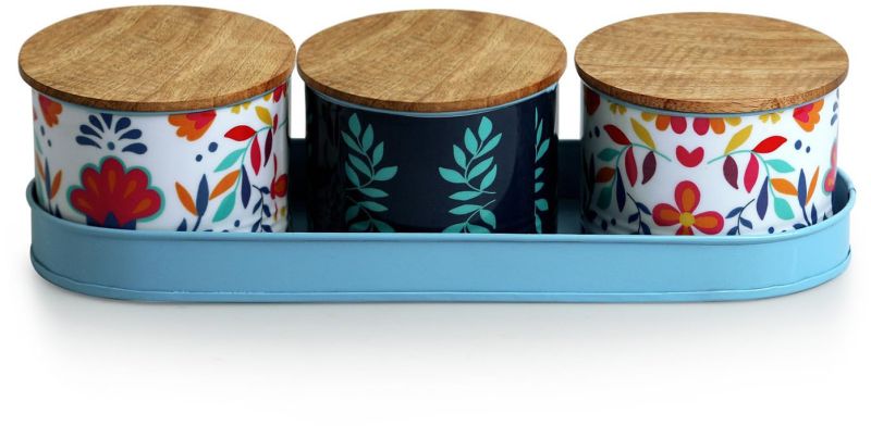 Multi Utility Storage Metal Jars Tray Set