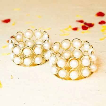 Pearl Studded Tea Light Candle Holders Set