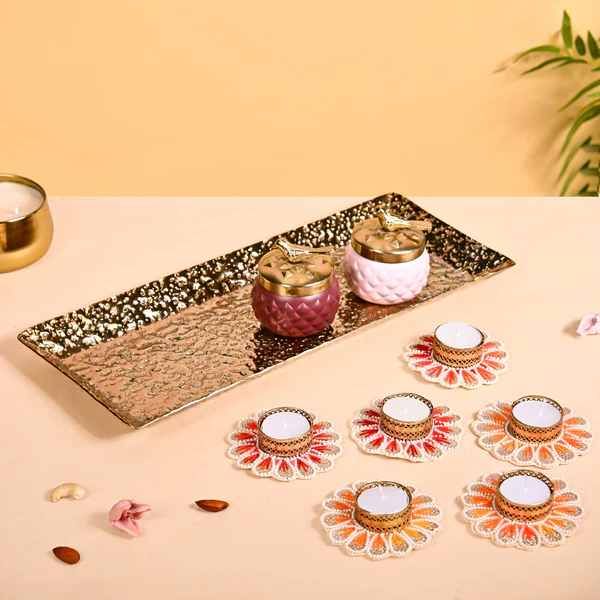 Rectangular Metal Dry Fruit Serving Tray Set