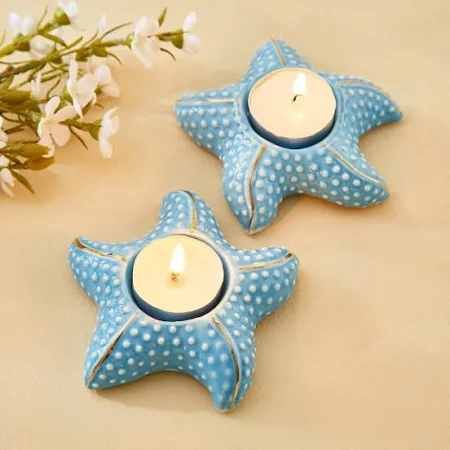 Star Shape Teal Light Candle Holders Set