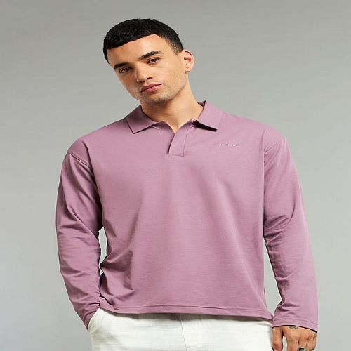 Mens Light Pink Full Sleeve Polo T-Shirt
