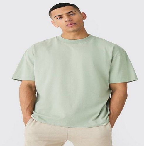 Mens Pista Green Plain Cotton T-Shirt