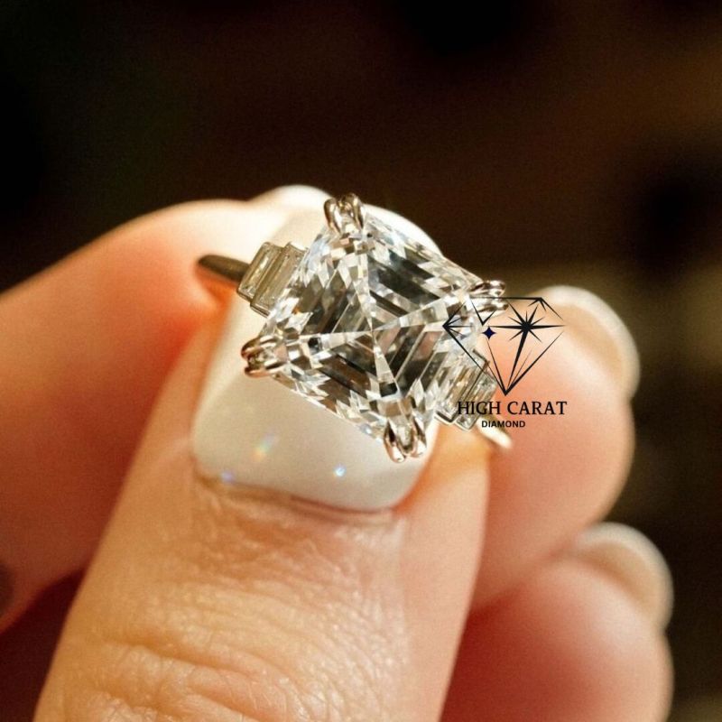 Asscher and Baguette Cut Diamond Dainty 5 Stone Ring