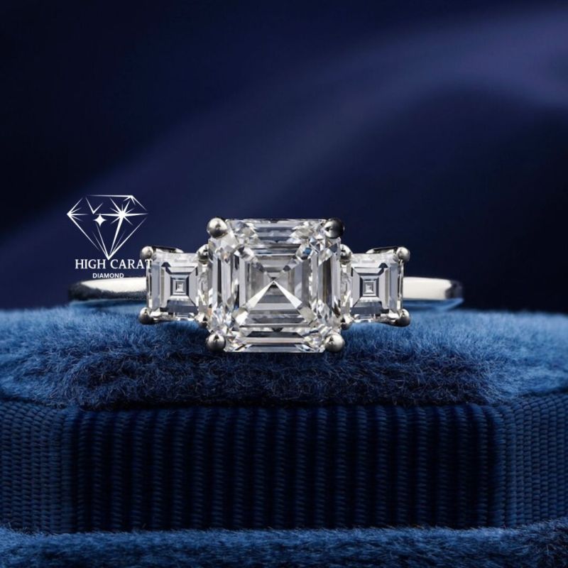 Asscher Cut Three Stone Diamond Promise Ring