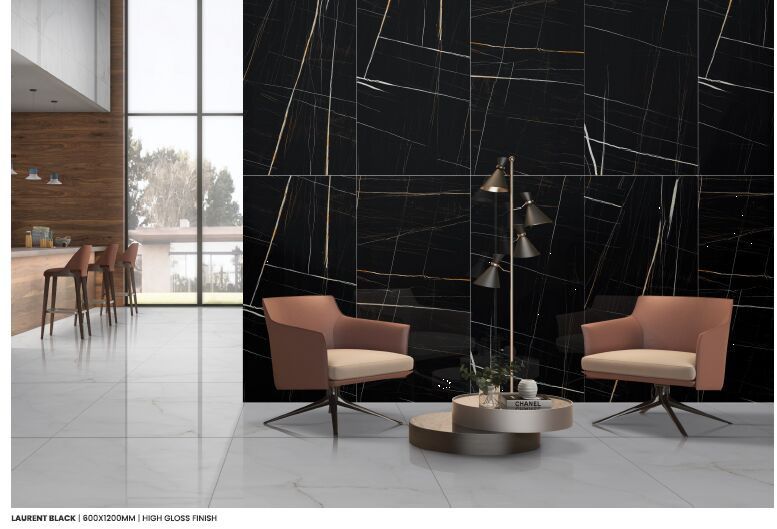 Laurent Black High Gloss Vitrified Tiles